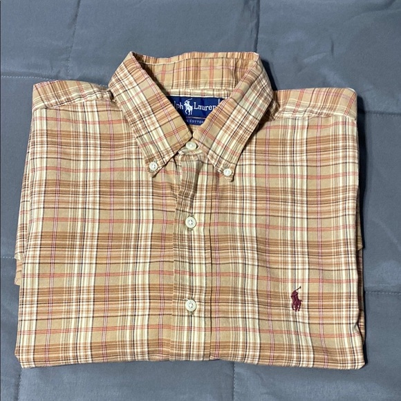 Vintage Ralph Lauren Beige Plaid Men's Shirt. Size Large - Picture 1 of 6